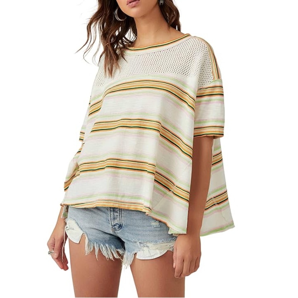 NWT Free People Beach Dreamin Tee (Ivory Combo) L